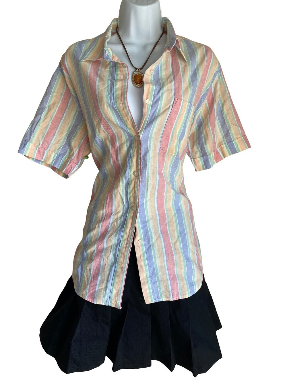 VTG Classic Elements Plus Size 18 Plus Button Up Striped Blouse Academia Fall